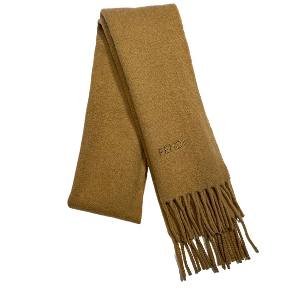 FENDI | Wool Camel Brown Tan Tassel Fringe Scarf Wrap Pashmina - Picture 6 of 11